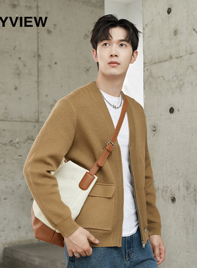 专柜同款Anyview高品质针织衫男士绅士穿搭V领拉链加厚开衫毛衫潮