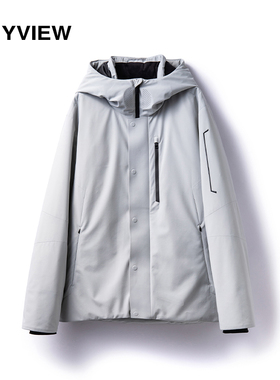 Anyview男装个性连帽羽绒服透气孔短款时尚青年休闲外套冬款
