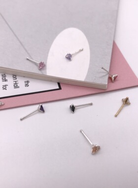 甜美桃心纯银锆石鼻钉欧美小钻隐形防过敏穿刺饰品带钻鼻钉百搭潮