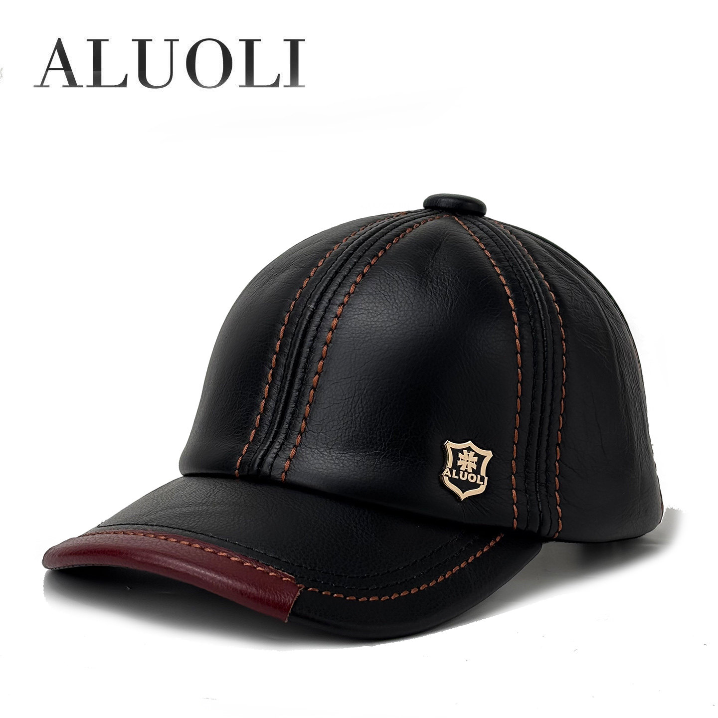 阿萝璃真皮帽子男士冬季加厚牛皮棒球帽中老年保暖皮帽爸爸鸭舌帽