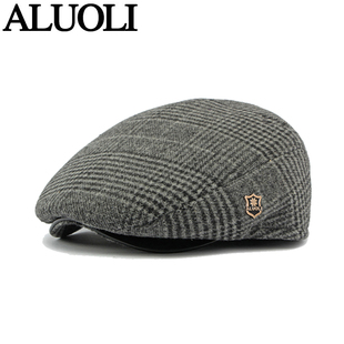 老年人帽子男款冬季爸爸贝雷帽防风护耳鸭舌帽秋冬加厚保暖前进帽