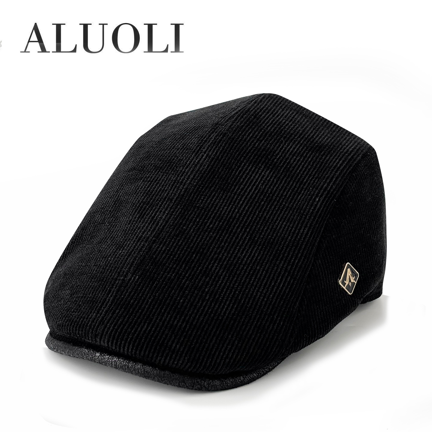 阿萝璃灯芯绒帽子男贝雷帽秋冬季加绒加厚保暖鸭舌帽中老年前进帽