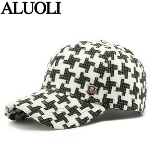 阿萝璃帽子男秋冬季棒球帽高端品牌鸭舌帽女时尚潮牌千鸟格遮阳帽