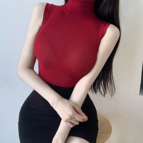 韩国四季女高领紧身无袖打底背心