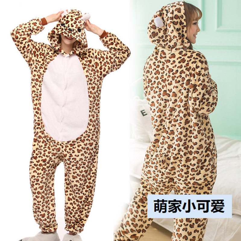 小豹子卡通动物睡衣男女成年大人款春秋冬情侣搞怪家居服搞笑表演