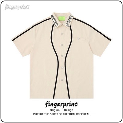 ZW撞色明线衬衫短袖领口字母刺绣设计棒球风宽松潮牌男休闲上衣