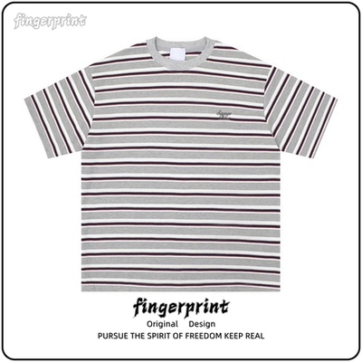 落肩袖条纹短袖T恤男2026夏季新款宽松刺绣设计上衣青年潮牌体恤