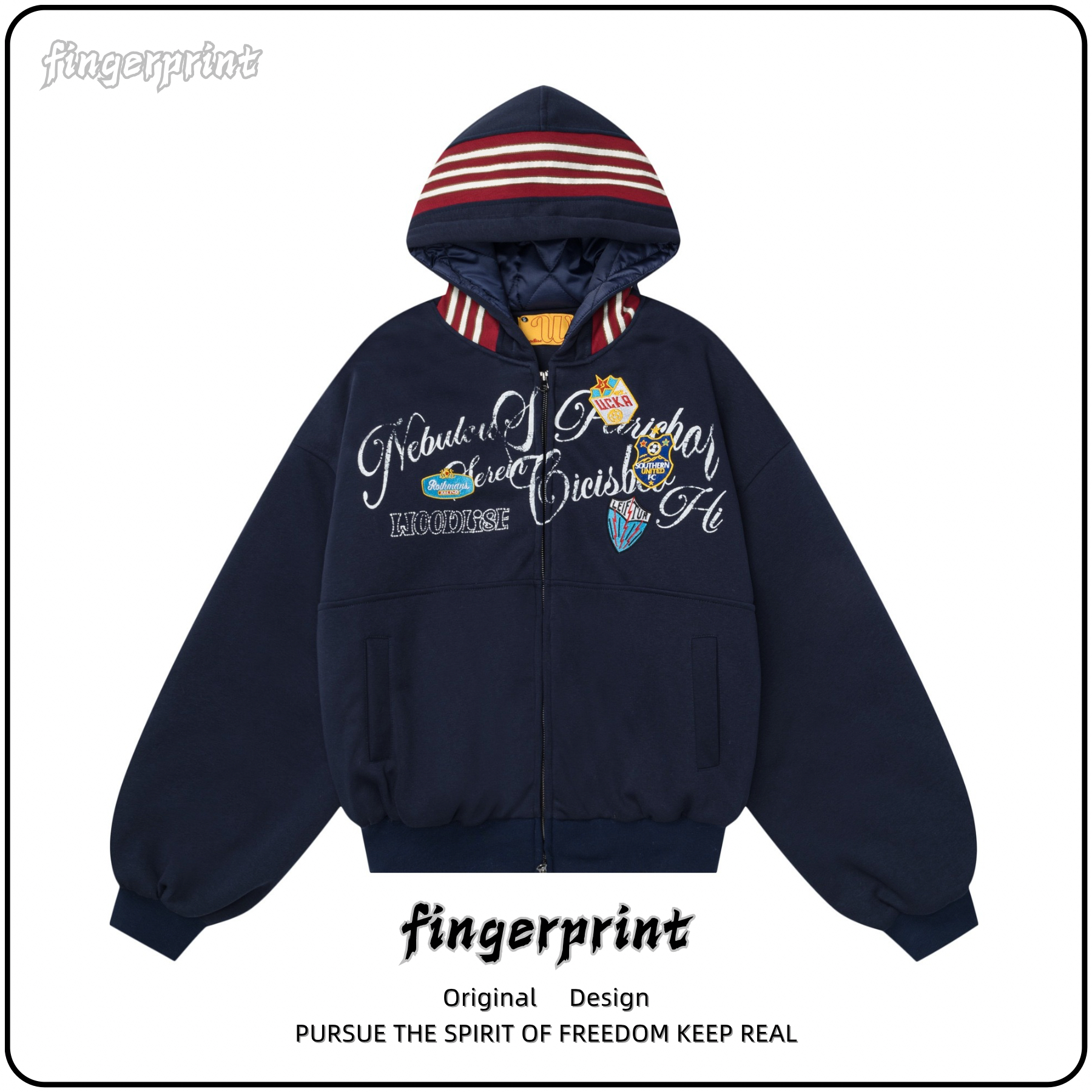 ZHIWEN美式街潮高级感中性复古夹棉卫衣印花设计男式宽松棉服外套