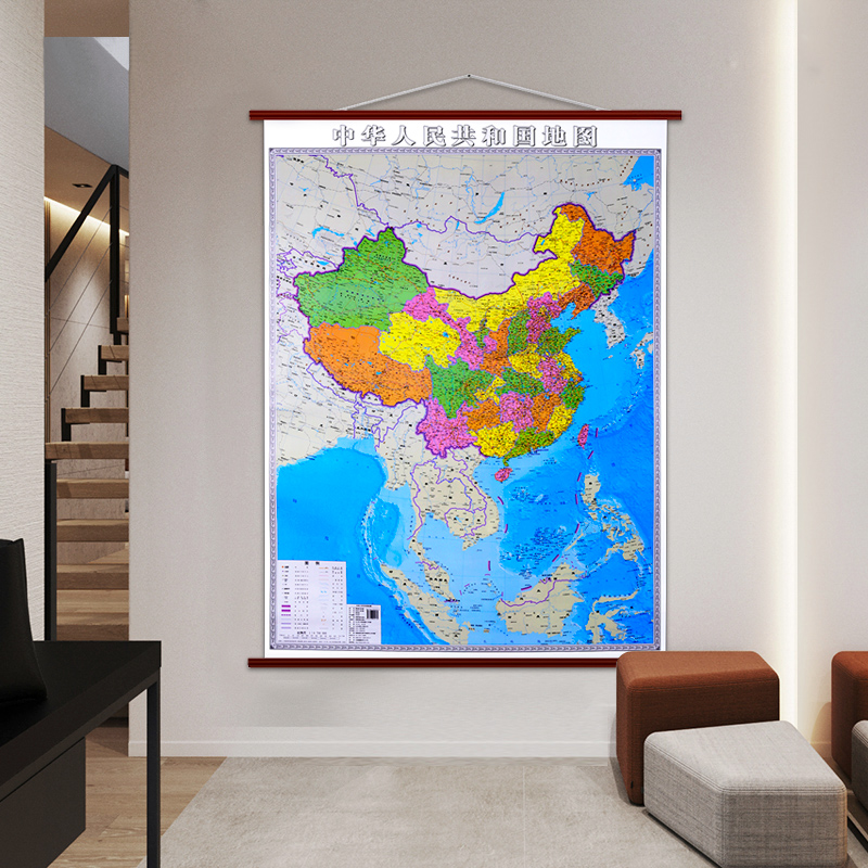 玄关装饰画防水竖版中国世界地图