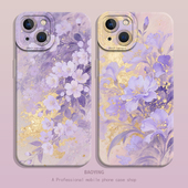 紫色花朵适用苹果17手机壳iphone15新16air中式 13小众14plus高级11Promax古风12mini国风x妈妈xr套xs防摔8