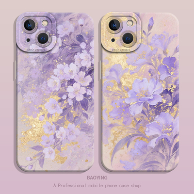 紫色花朵适用苹果16手机壳