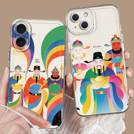 彩色财神爷适用小米17Promax手机壳note15新年14高级13ultra国风12套11女10红米k90k80至尊版k70k60/turbo5/4