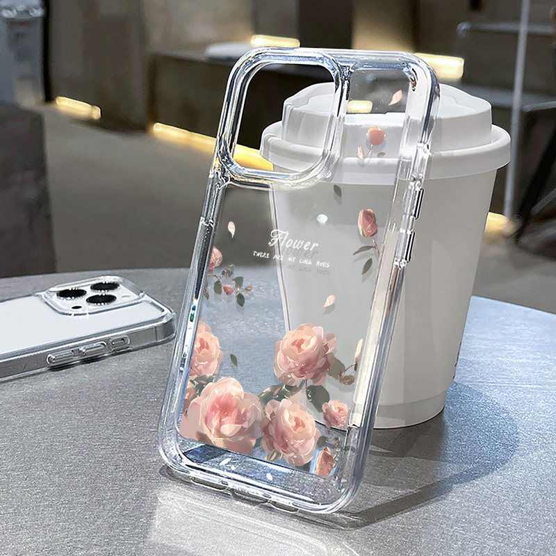 浪漫玫瑰花适用苹果15手机壳ins风iphone16promax超好看17爆款14花卉13系列12太空x壳xr透明x春夏8plus女生11