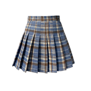 毛呢格子百褶裙半身裙女秋冬高腰2025新款韩版修身学生a字小短裙