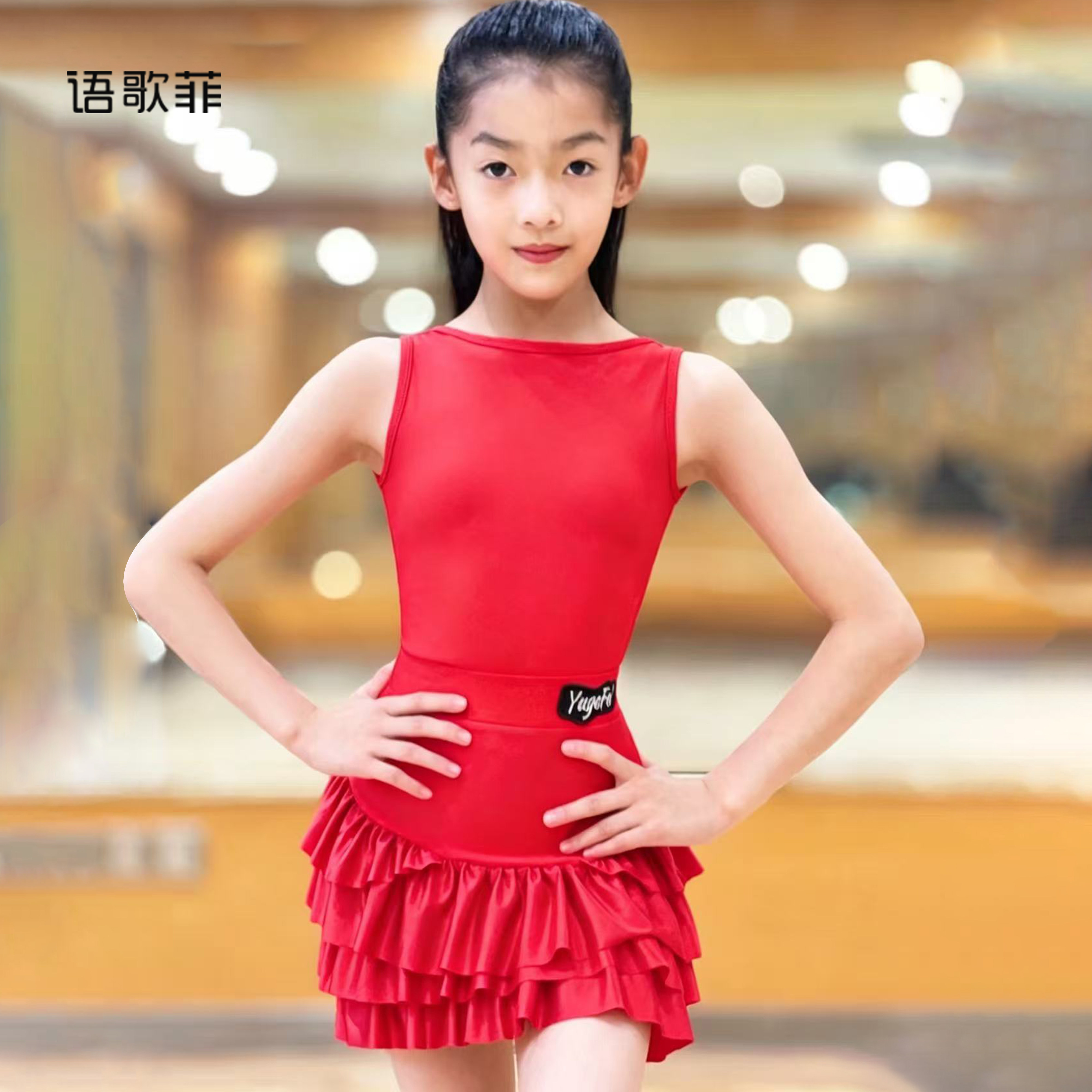 语歌菲拉丁舞服女童夏季新款2026时尚无袖上衣无袖露背练功服套装