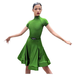 语歌菲拉丁舞比赛服女童高端短袖高领分体夏专业黑池国标舞规定服