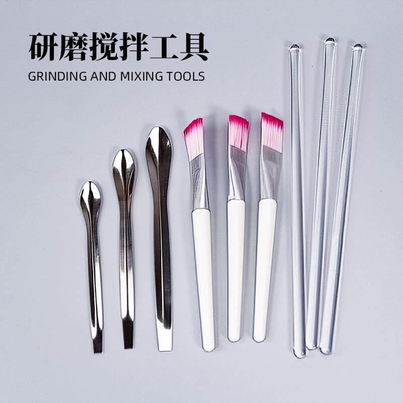 口红闪粉研磨刷玻璃搅拌棒手工分装不锈钢挖粉勺子三件套工具套装