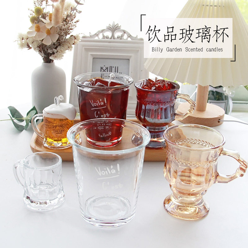 夏日饮品红茶饮料咖啡小啤酒迷你把手杯英文翻口杯香薰蜡烛烛台杯