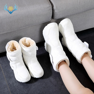 【分销】亲子男女童白色雪地靴简约滑雪旅游加厚防水防滑