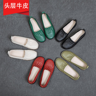休闲缝包单鞋 女软底软面孕妇妈妈鞋 1头层牛皮鞋 527