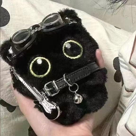 可爱朋克小黑猫玩偶挂件摇滚项圈吉他毛绒玩具节日生日礼物