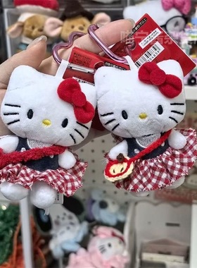 红色格子裙kitty挂件可爱书包蝴蝶结毛绒公仔玩偶挂饰钥匙扣礼物
