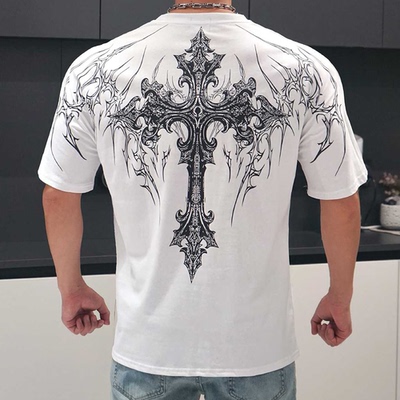 潮流大印花宽松全棉t恤健身短袖