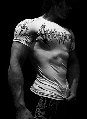 Breathedivinity速干高弹紧身男t恤潮流印花肌肉训练短袖撸铁上衣