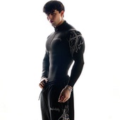 Breathedivinity美式 紧身显肌肉锻炼t恤体能跑步服 速干半拉链长袖