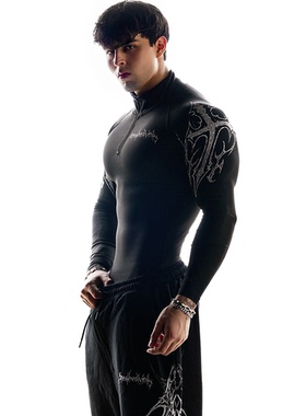 Breathedivinity美式速干半拉链长袖紧身显肌肉锻炼t恤体能跑步服