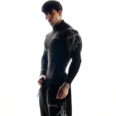 ins风速干高弹半拉链紧身男长袖