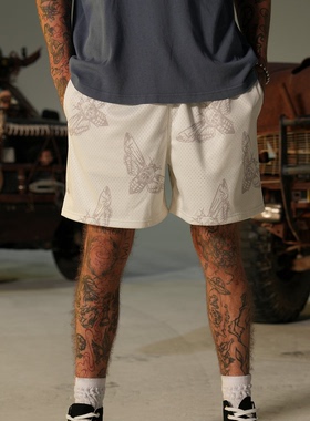 DARC SPORT美式速干网眼短裤潮流蜜蜂图案印花休闲五分裤跑步裤子