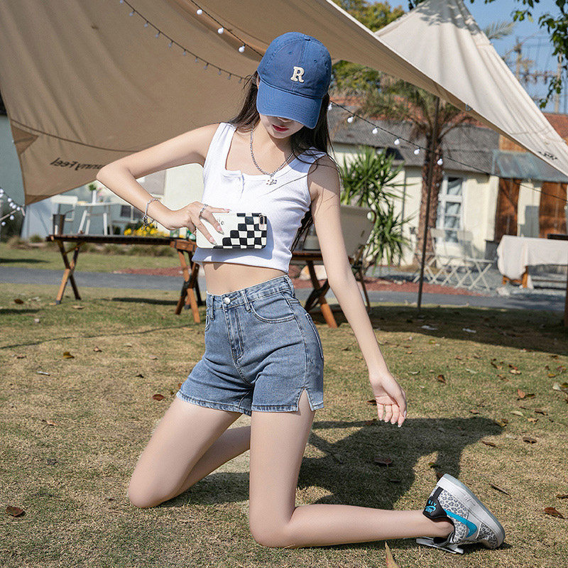 牛仔短裤女夏薄款紧身开叉宽松显瘦小个子辣妹热裤纯欲风热短裤潮