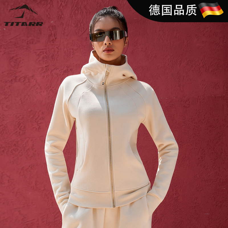 金标拉链修身加绒运动套装女显瘦