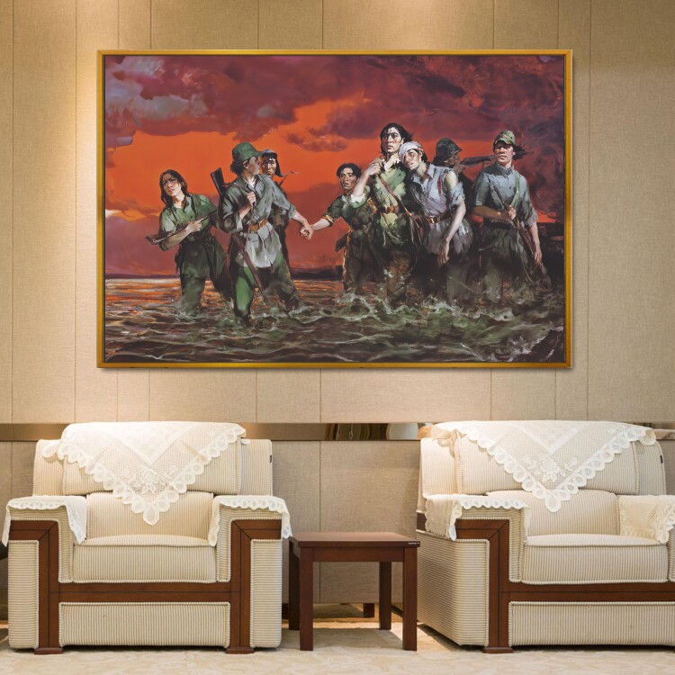 八女投江红军长征革命抗日战争油画办公室装饰画展厅会议室壁画