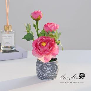 仿真盆家居装 假花三头月季 饰人婚造绿栽植外摆贸庆仿真花小件