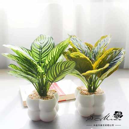 假花人造叶子绿植小盆景创意摆件仿真花直供家居装饰仿真盆栽