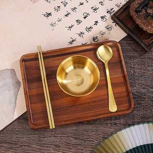 黄铜碗筷勺三件套便捷餐具家用摆件中式 工艺品 饭店装 饰品餐具套装