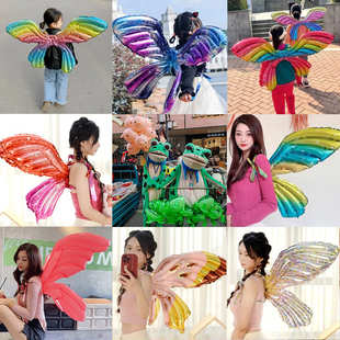 天使蝴蝶翅膀火箭背饰气球网红摆摊地推批发春游儿童拍照发光道具