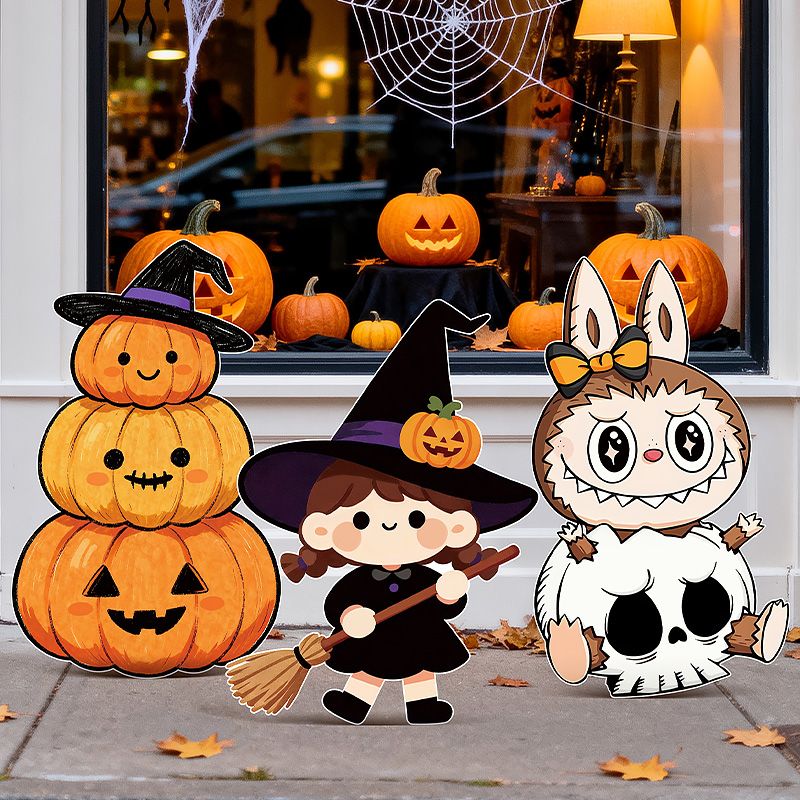 万圣节酒吧店铺橱窗门口活动氛围场景装饰打卡幽灵南瓜灯kt板立牌