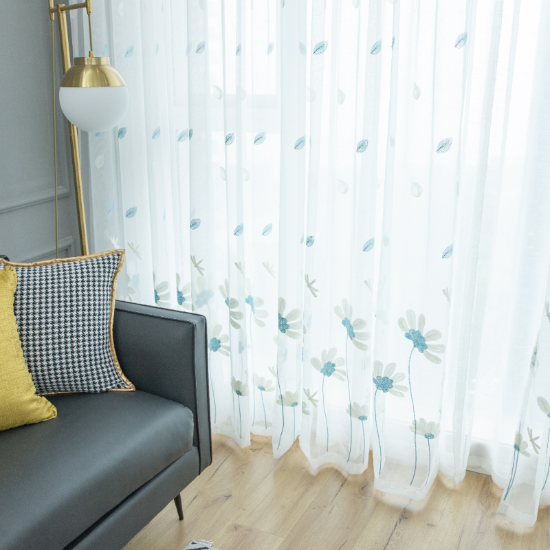 北欧ins风成品窗帘绣花白纱帘