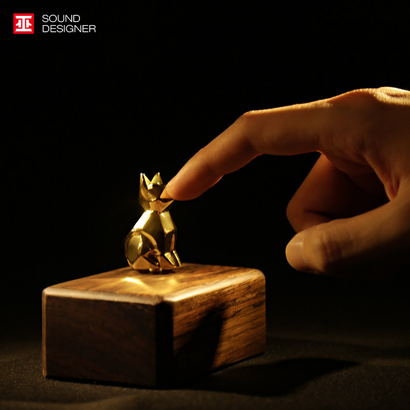 巫牌 方舟猫系列 音乐盒发条转动实木质金属机芯八音盒 节日礼物