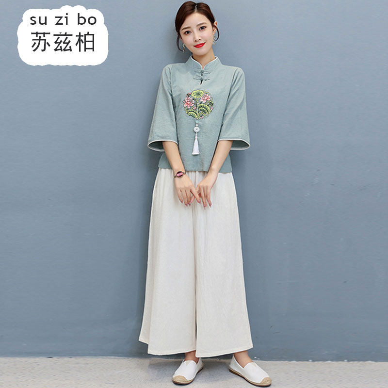 民国复古风唐装茶艺服禅修居士服中国风汉服女夏装禅意养生工作服
