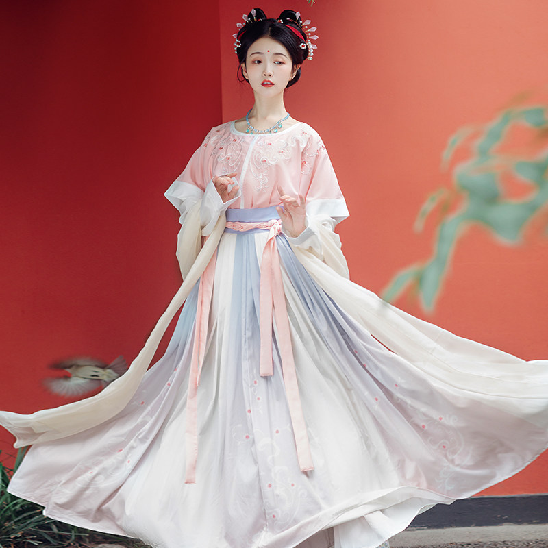 【桃言】汉宫裳影 汉服女正品原创坦领齐腰襦裙半臂三件套6米摆夏