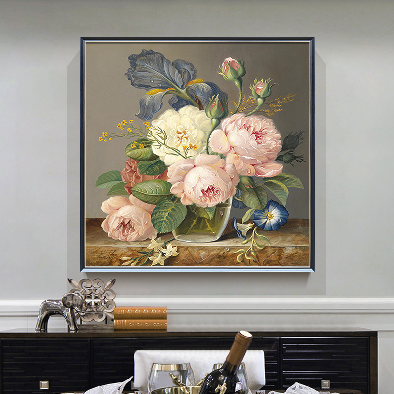 牡丹花卉微喷晶瓷轻奢美式玄关装饰画客厅挂画餐厅卧室花开富贵图片