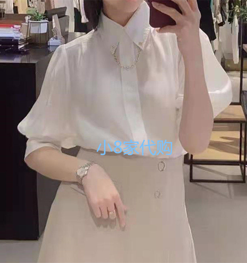 现货艾诺丝2021夏装新品10415176休闲宽松显瘦五分袖衬衫10415178