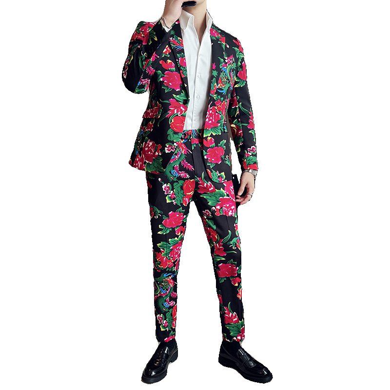 东北大花修身男士长袖西服长裤西装套装2403-P195,男装西服套装,星座1606