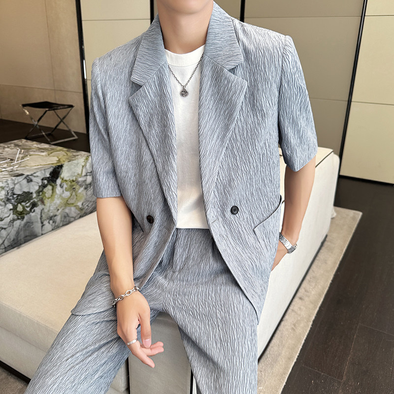 冰丝垂感西服宽松休闲直筒阔腿裤西装套装2306-P185,男装西服套装,星座1606