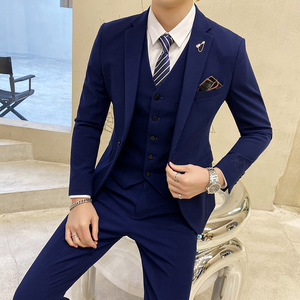 2024秋冬新款男士西服韩版修身刺绣西装三件套1606-8805-P220图片