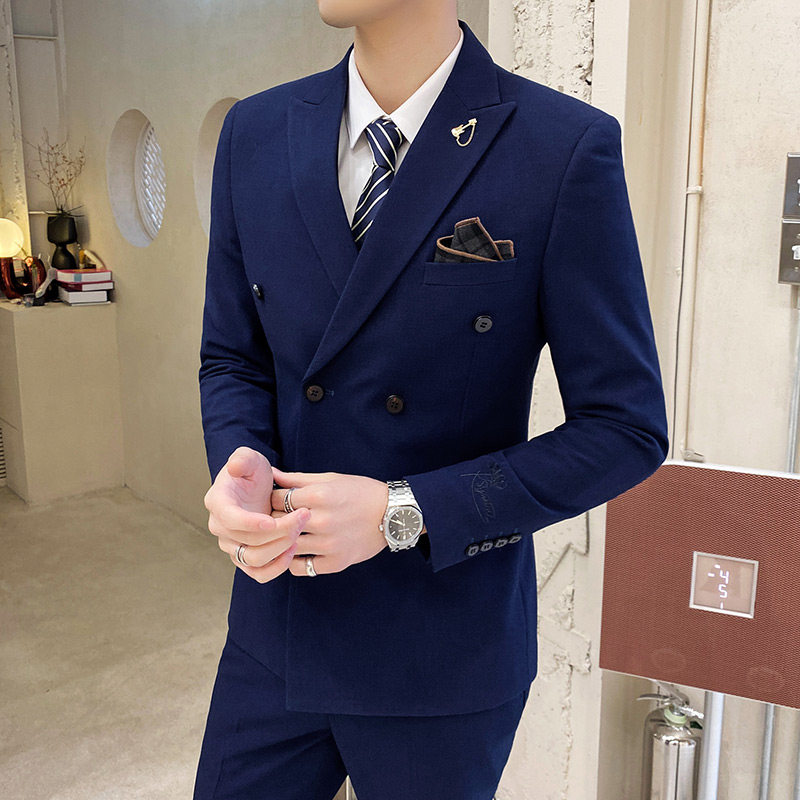 2024秋冬新款西服韩版修身刺绣双排口西装三件套1606-8805-P2,男装西服套装,星座1606